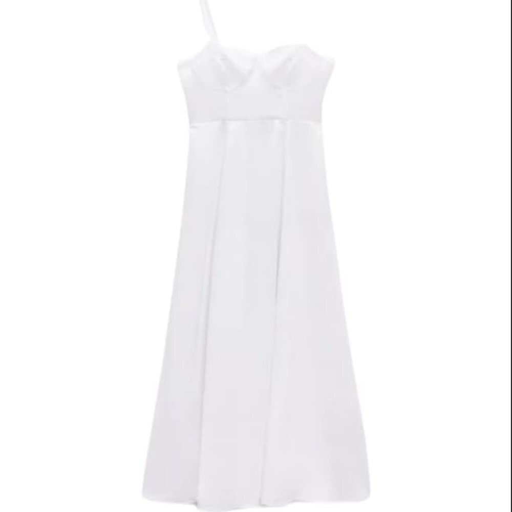 NEW ZARA SWEETHEART NECKLINE DRESS WHITE | 2298/170